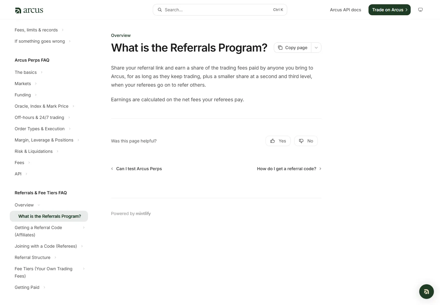 Arcus Help Center, What is the Referrals Program: earnings are calculated on the net fees your referees pay